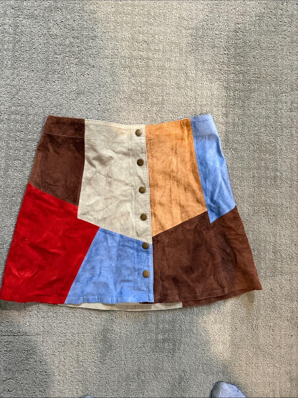 White Crow Multicolor Patchwork Button-Front Mini Skirt